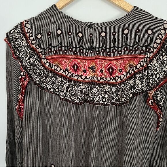 Zara Trafaluc Boho Ruffle Neck Long Sleeve Top, Size XS - Picture 5 of 10